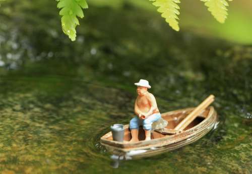 Boat Water Pond Angler Miniature Mini Small