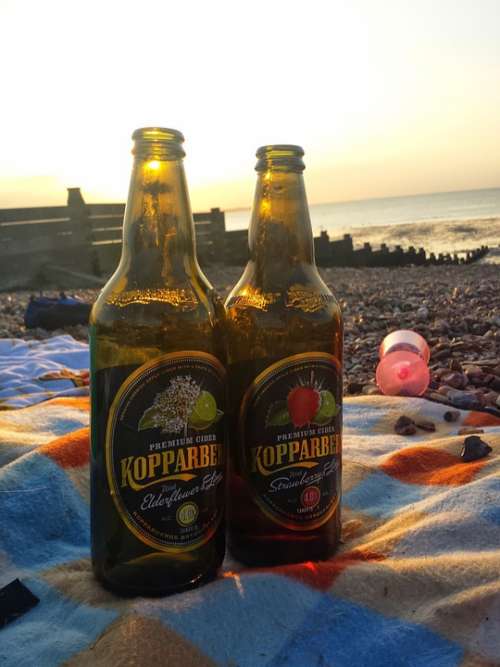 Bottle Beach Beer Picnic Sunset Cider Drink