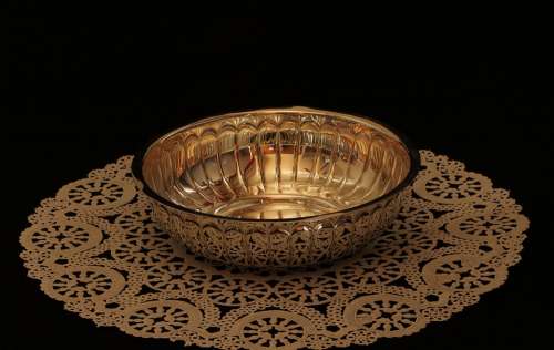 Bowl Metal Silver Candy Dish Doily Reflection