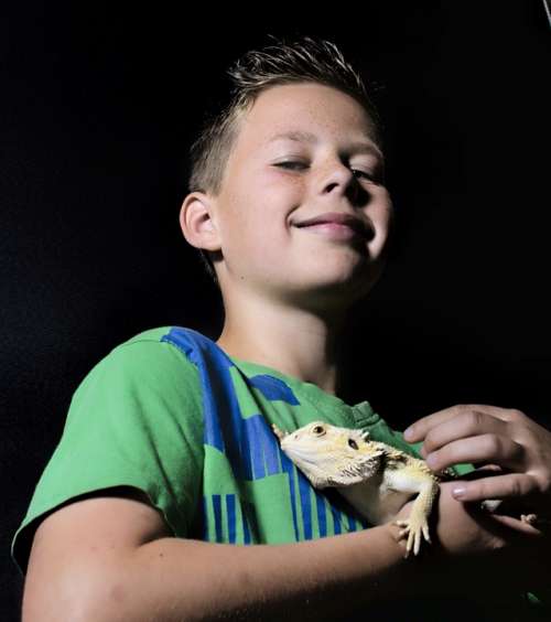 Boy Child Infant Happy Pet Gecko Lizard