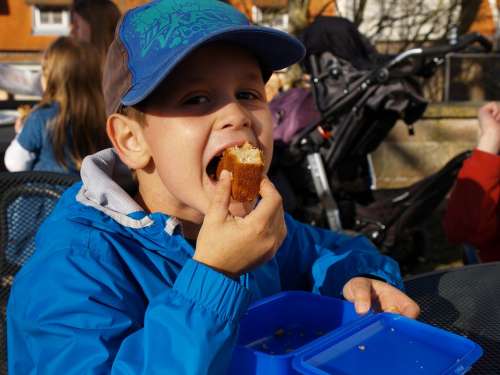 Boy Eat Cake Bite Off Child Cap Munch Vespers