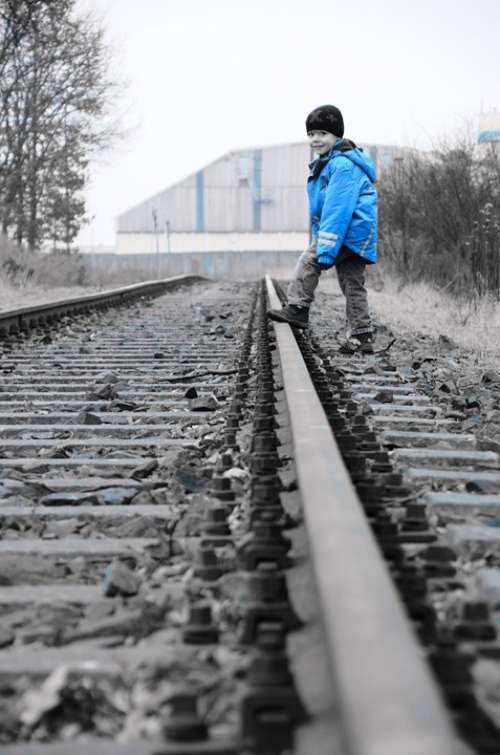 Boy Child Rails Railway Blue