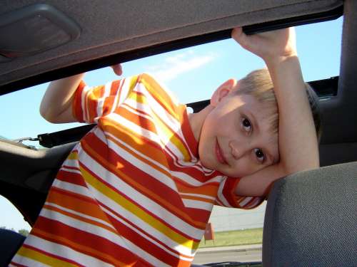 Boy Orange Child Happy Car Portrait Person