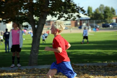 Boy Running Kid Child Red Shirt Race Outdoor