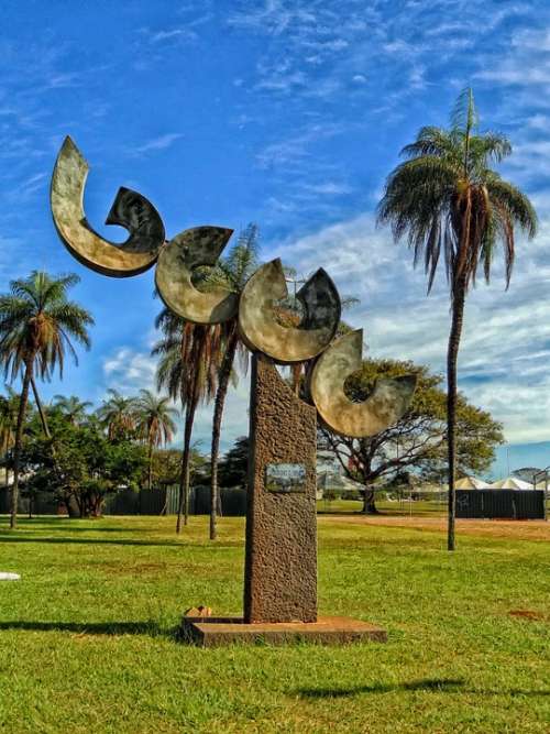 Brasilia Brazil Park Sculpture Artwork Sky Clouds