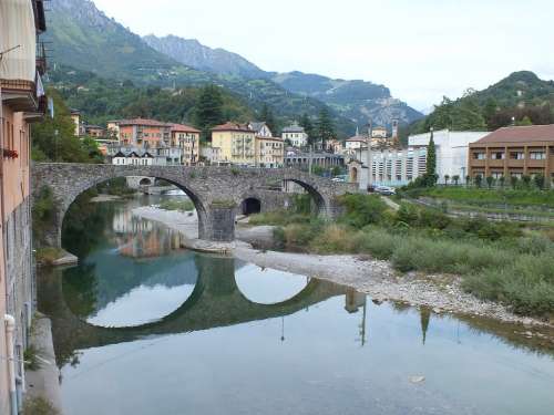 Bridge Italy Mirror Image River Angler Landscape