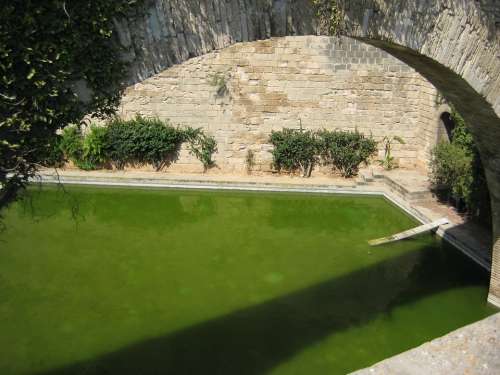 Bridge Arc Tub Stone Wall Green Water Spain