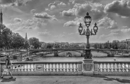Bridge Black And White Lantern Paris France