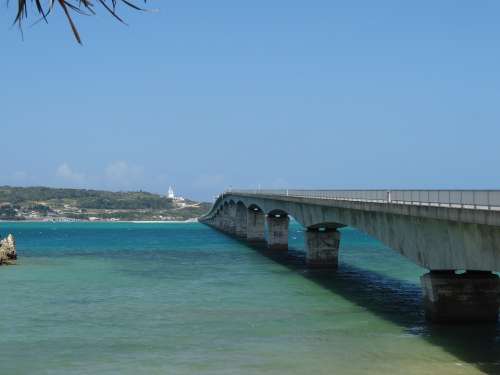 Bridge Okinawa Sea Japan Beach Summer Blue Sky