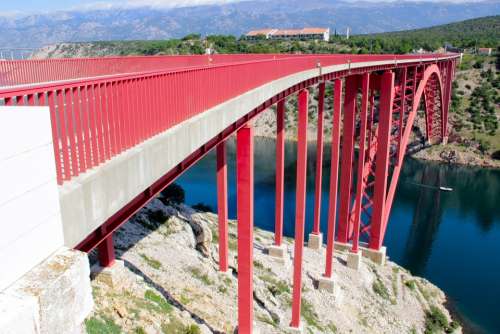 Bridge Red Road Pag Maslenica Sea Ravine Water