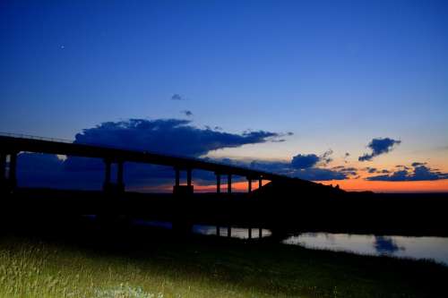 Bridge Sunset Water In The Evening Shadow