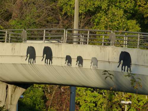 Bridge Elephant Painting Drawing Black Animals