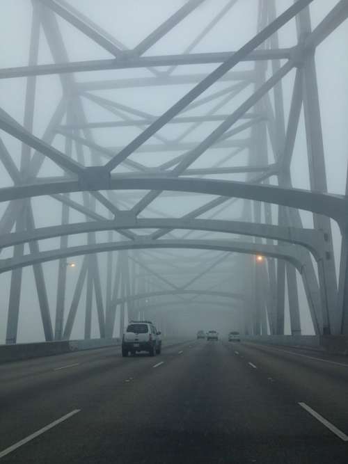 Bridge Fog Driving Car Road Caution