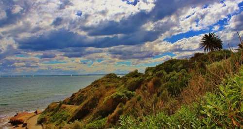 Brighton Beach Australia Ocean Landscape Sky Clouds