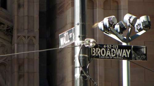 Broadway Road Crossing Wall Street Manhattan Nyc