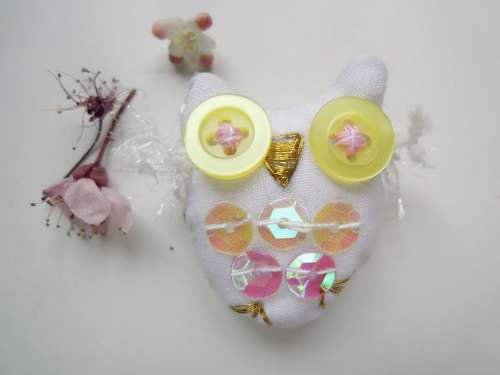 Brooch Owl Fabric Crafts Sequin Buttons Miniature