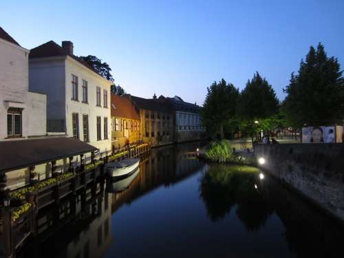 Bruges Rest Channel Boat Water Night