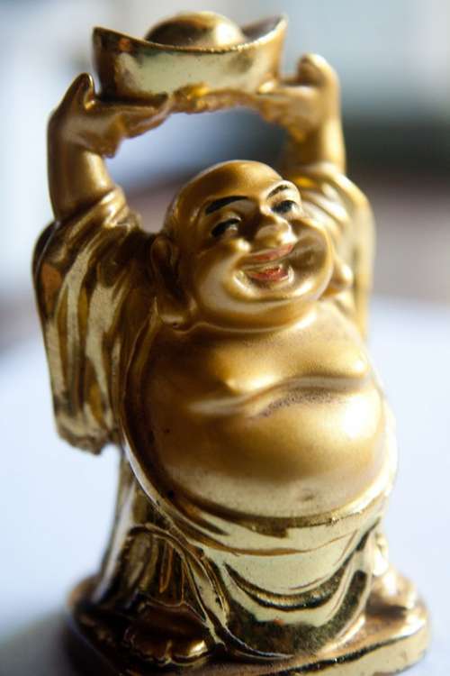 Buddha Laughing Figure Fat Belly Golden Asian
