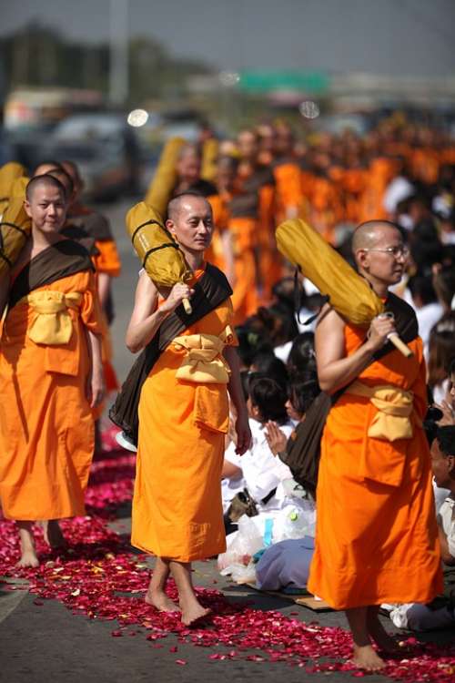 Buddhists Monks Buddhism Walk Orange Robes Thai