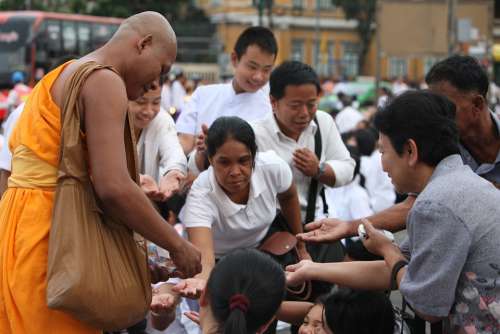 Buddhists Monks Buddhism Walk Orange Robes Thai