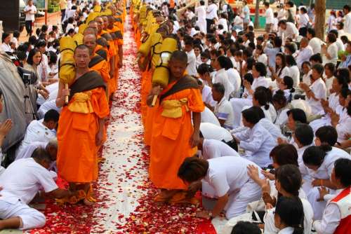 Buddhists Monks Walk Tradition Ceremony Thailand