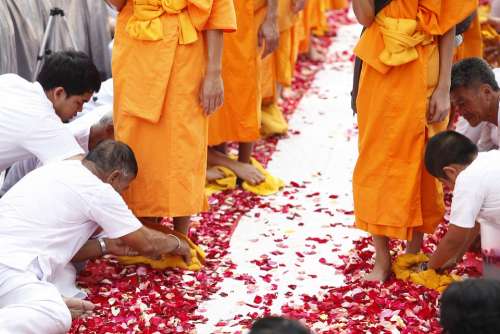 Buddhists Monks Walk Tradition Ceremony Thailand