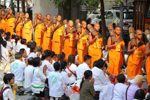Buddhists Monks Walk Tradition Ceremony People