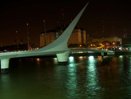 Buenos Aires Argentina Bridge Water River Night