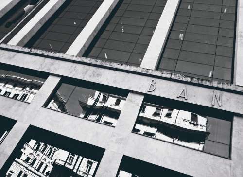 Building Bank Reflection Windows Urban Italy