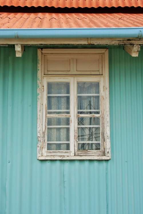 Building Corrugated Iron Pastel-Green Window Frame