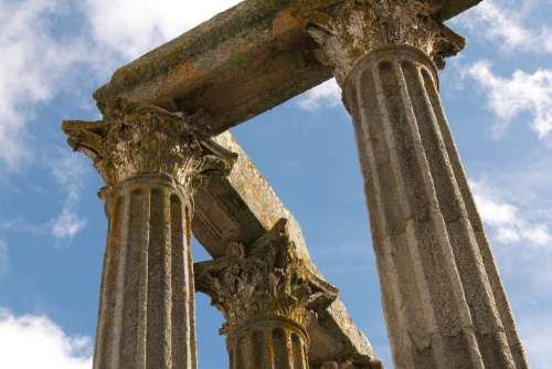 Building Ancient Times Roman Pillars Old Sky
