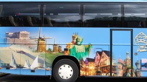Bus Artistic Colorful Painting Art Blue