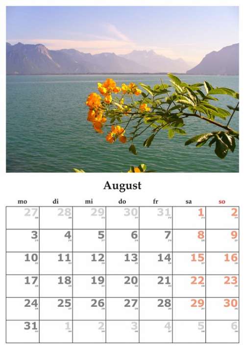 Calendar Month August August 2015