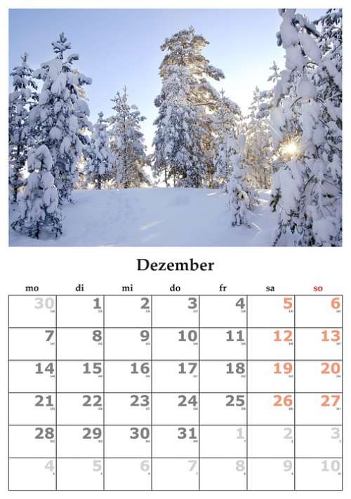 Calendar Month December December 2015