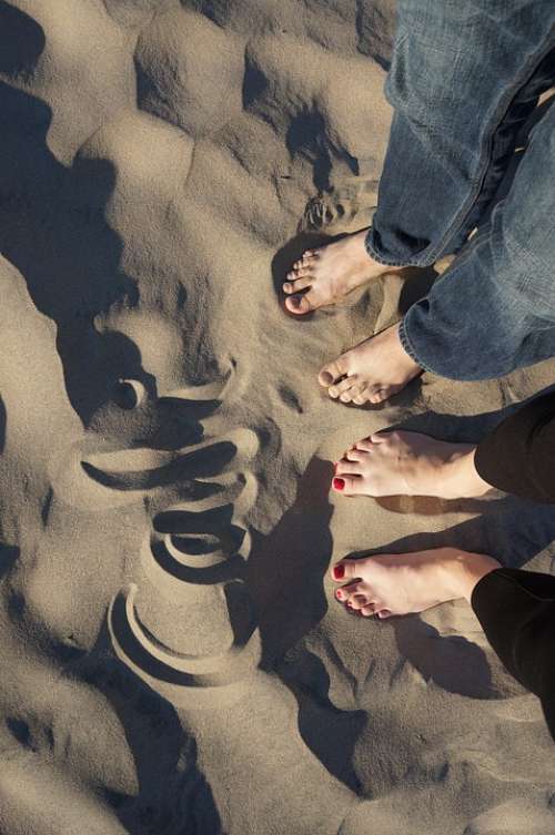 California Beach Feet Man Woman Sand People