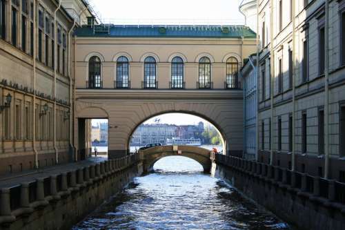 Canal Winter Water Bridge Buildings Walls