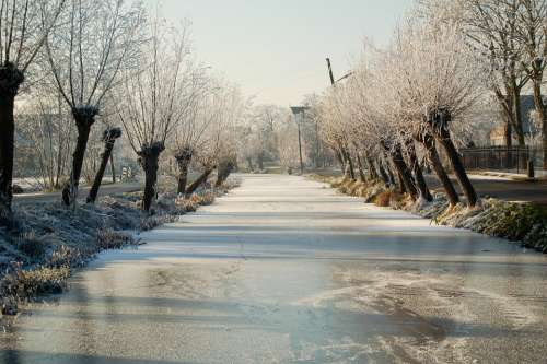 Canal Bach Watercourse Frozen Winter Snow Wintry