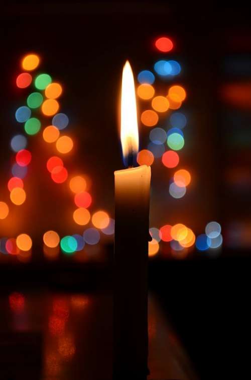 Candle Bokeh Christmas Lights Blue Wax Candle