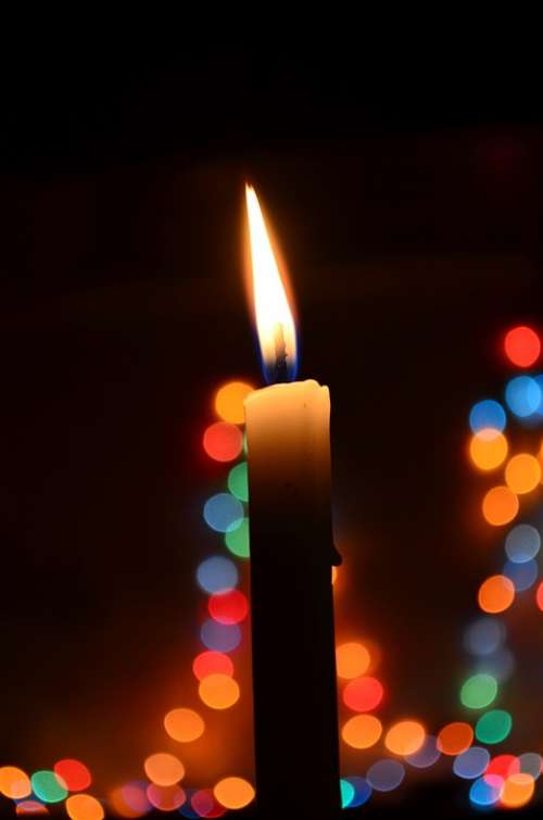 Candle Bokeh Christmas Lights Blue Wax Candle