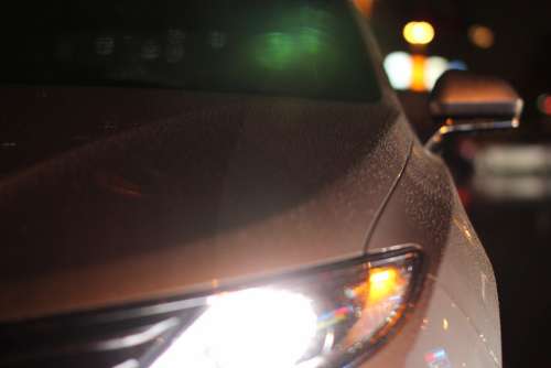 Car Headlights Traffic Light Rain White Driving