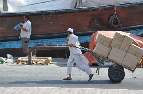 Cargo Ship Harbor Dubai Emirates Freight Cart