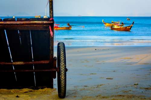 Cart Wheel Sand Beach Blue G0Lden Yellow Ocean