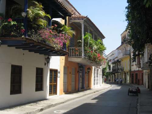 Cartagena Colombia Old Shadow Street Balconies