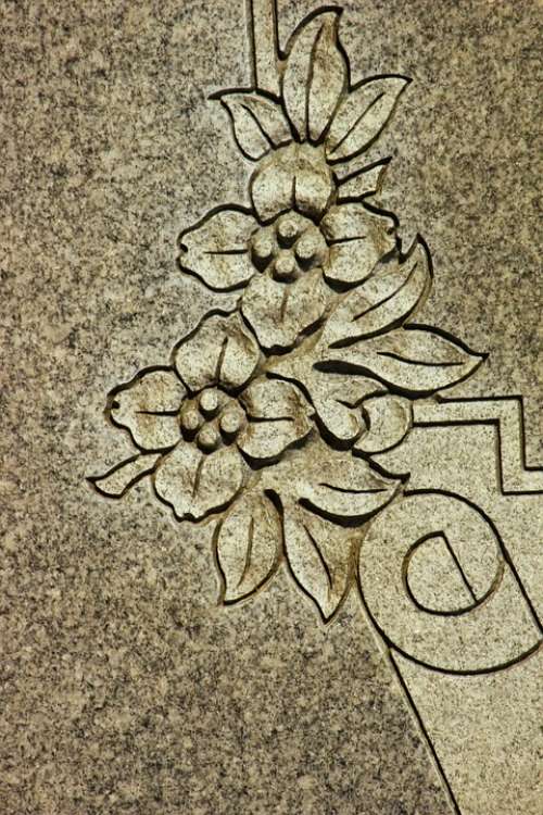 Carving Flowers Headstone Symbol Detail Granite