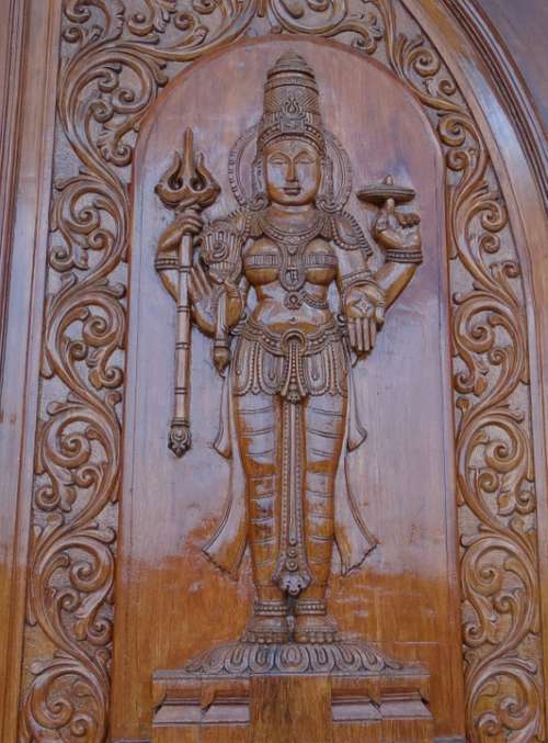 Carving Wooden Goddess Lakshmi Door Panel India