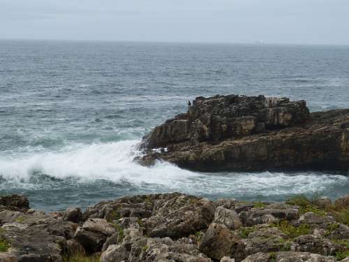 Cascais Portugal Rock Sea Coast Wave Atlantic