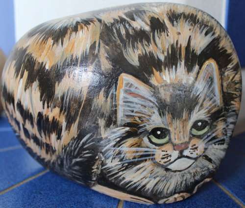 Cat Mackerel Painted Stone