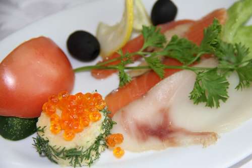 Caviar Salmon Olives Tomatoes