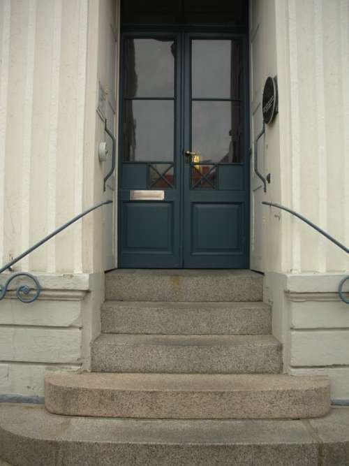 Century 1800 Blue Door Glass Panels Stairs