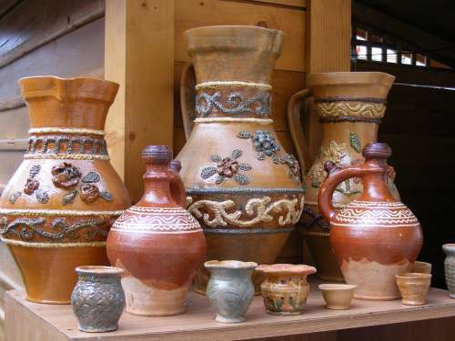 Ceramic Clay Craftsmen Folk Gorj Jugs Painted